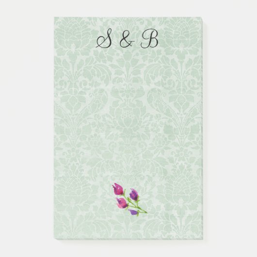 Mintgroene damasten beginletters Post-it® Notes 4  (Voorkant)