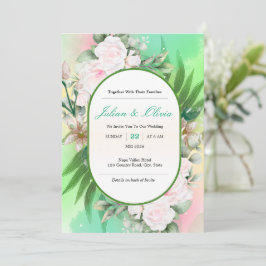 Mintgroene en Blush Roze Botanische Trouwuitnodigi Kaart
