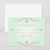 Mintgroene en gouden bruiloftsreceptiekaart informatiekaartje (Voorkant / Achterkant)