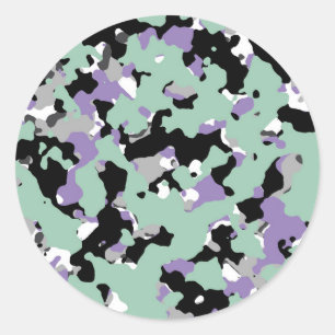Mintgroene en paarse camouflage camo print feest ronde sticker