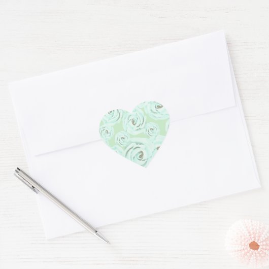 Mintgroene en turquoise frostingroosstickers hart sticker (Envelop)