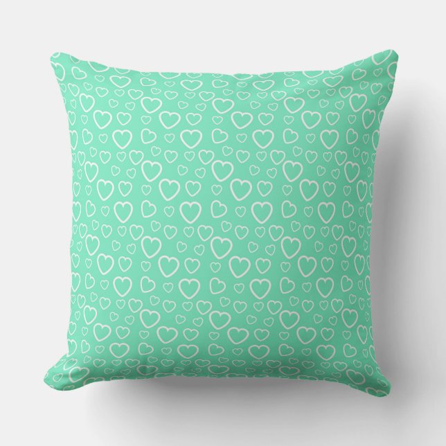 Mintgroene en witte Love Hearts-patroon Kussen (Voorkant)