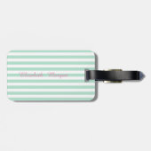 Mintgroene gestreepte monogram, kat - gepersonalis bagagelabel (Achterkant horizontaal)
