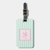 Mintgroene gestreepte Monogram- Persoonlijk Bagagelabel (Voorkant verticaal)
