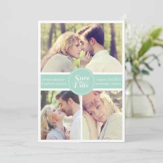 Mintgroene gestreepte save the date-aankondiging kaart (Staand voorkant)