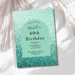 Mintgroene Glitter Glam Bling 60e Verjaardag Voor  Kaart