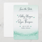 Mintgroene Glitter Save the Date Kaart (Voorkant / Achterkant)