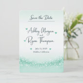 Mintgroene Glitter Save the Date Kaart (Staand voorkant)