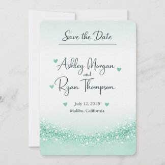 Mintgroene Glitter Save the Date Kaart 