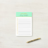 Mintgroene Gouden Checklist Gepersonaliseerde Take Post-it® Notes (Op bureau)