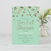 Mintgroene gouden glitters bruiloftsshower uitnodi kaart (Staand voorkant)
