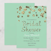 Mintgroene gouden glitters bruiloftsshower uitnodi kaart (Voorkant / Achterkant)