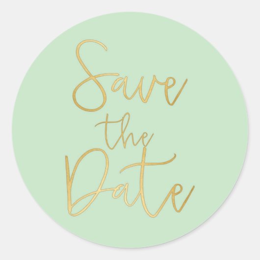 Mintgroene & gouden script SAVE THE DATE Ronde Sticker (Voorkant)