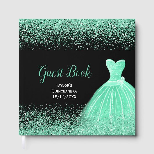 Mintgroene jurk nep glitters Quinceanera Gastenboek (Voorkant)