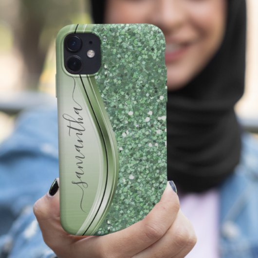 Mintgroene Metallic Glitter Bling Handgeschreven Case-Mate iPhone Case