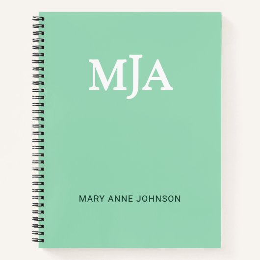 Mintgroene Monogram 3 drie letterige Initialen Mod Notitieboek (Voorkant)