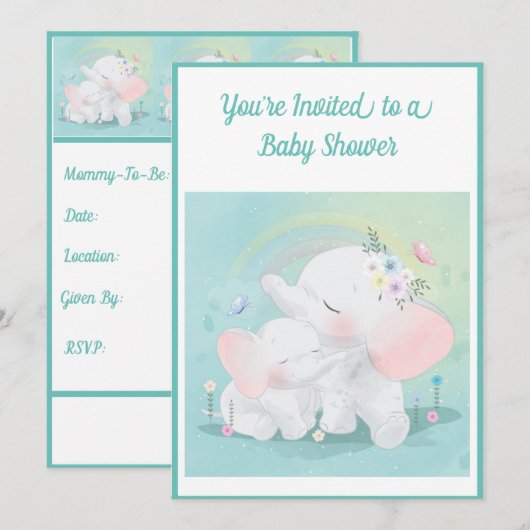 Mintgroene Olifant Jongen Meisje Baby Shower Kaart (Voorkant / Achterkant)