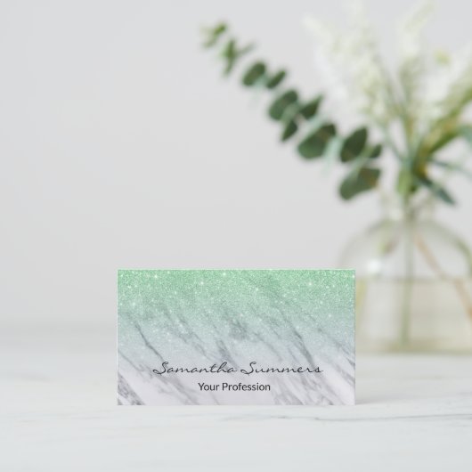 Mintgroene Ombre Glitter Marmer Aangepaste Glitter Visitekaartje (Staand voorkant)