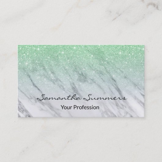 Mintgroene Ombre Glitter Marmer Aangepaste Glitter Visitekaartje (Voorkant)