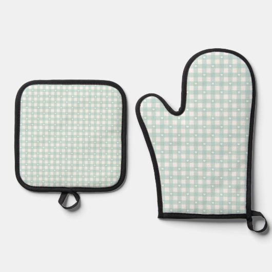 Mintgroene ovenwant en pannenlap set (Voorkant)