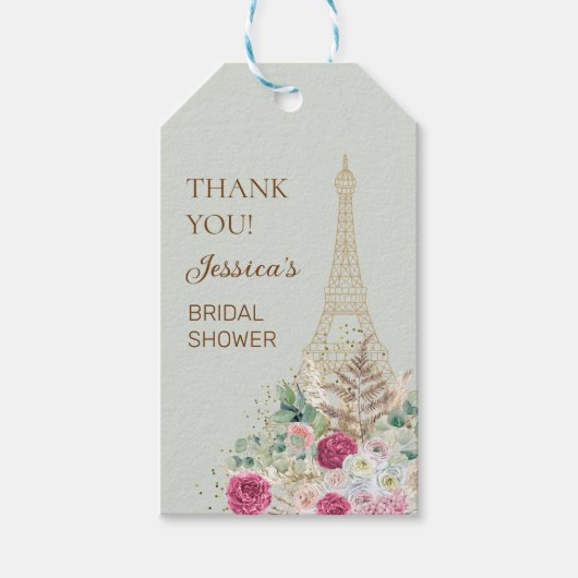Mintgroene Parijse Eiffeltoren Bruidsuitnodiging Cadeaulabel (Voorkant)