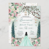 Mintgroene Prinses Betoverde Tuin Quinceanera Kaart (Voorkant / Achterkant)