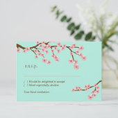 Mintgroene & Roze Kersenbloesem Moderne RSVP Kaartje (Staand voorkant)