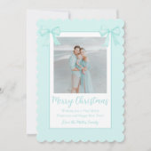 Mintgroene strikken gepersonaliseerde kerstfoto feestdagenkaart (Voorkant)