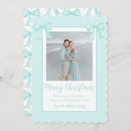 Mintgroene strikken gepersonaliseerde kerstfoto feestdagenkaart