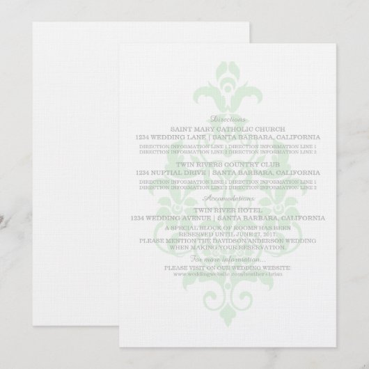 Mintgroene Subtiele Damast Informatiekaart Kaart (Voorkant / Achterkant)