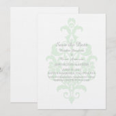 Mintgroene Subtiele Damast Sla de Datum Op Uitnodi Kaart (Voorkant / Achterkant)