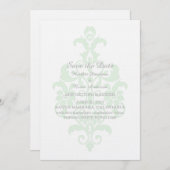 Mintgroene Subtle Damask Save the Date Uitnodiging (Voorkant / Achterkant)