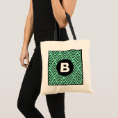 Mintgroene trendy chevronpatroon monogram tote bag (Voorkant (product))