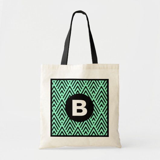 Mintgroene trendy chevronpatroon monogram tote bag (Voorkant)