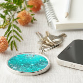 Mintgroene turquoise folie achtergrond sleutelhanger (Zijkant)