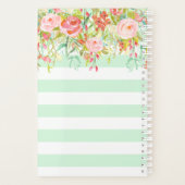 Mintgroene waterverf bloem streep gepersonaliseerd planner (Achterkant)