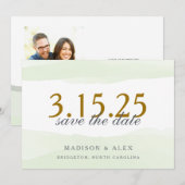 Mintgroene waterverf Save the Date kaart (Voorkant / Achterkant)