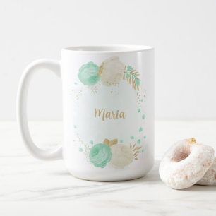 mintgroene witte bloemen gouden bloemige trouw koffiemok