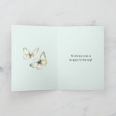 Mintgroene witte vlinders verjaardag kaart (Binnen)