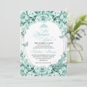 Mintgroene zilveren bloemenkroon Quinceanera Kaart (Staand voorkant)