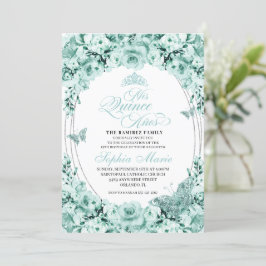 Mintgroene zilveren bloemenkroon Quinceanera Kaart