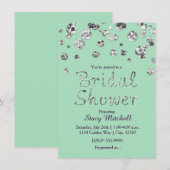 Mintgroene zilveren glitter bruiloftsshower uitnod kaart (Voorkant / Achterkant)