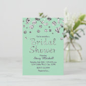 Mintgroene zilveren glitter bruiloftsshower uitnod kaart (Staand voorkant)