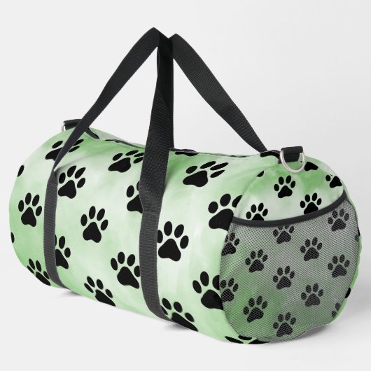 Mintgroene zwarte pootafdruk monogram personaliser plunjezak (Rechterhoek)