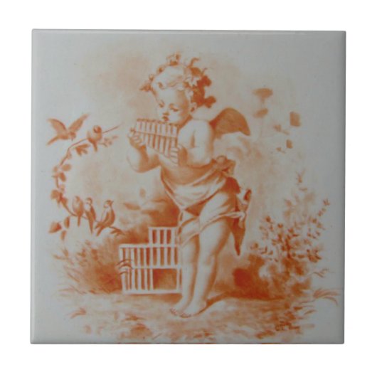 Minton Cherub die Pan Pipes voor vogels afspeelt # Tegeltje (Voorkant)