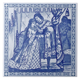 Minton Cinderella Blue Victoriaans Repro Tile c.18 Tegeltje
