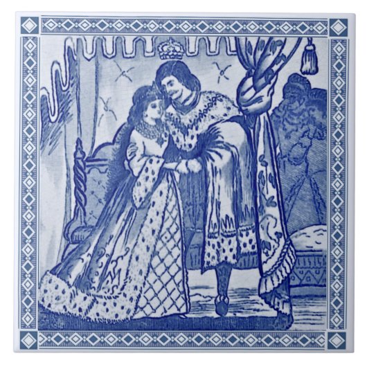 Minton Cinderella Blue Victoriaans Repro Tile c.18 Tegeltje (Voorkant)