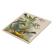 Minton Hand Painted Birds Berries Late 1800s Repro Tegeltje (Zijkant)