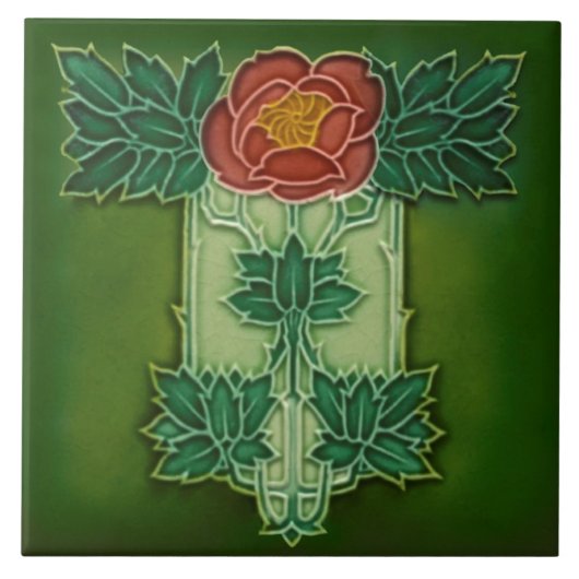 Minton Hollins Art Nouveau Deco Floral Tile Repro Tegeltje (Voorkant)