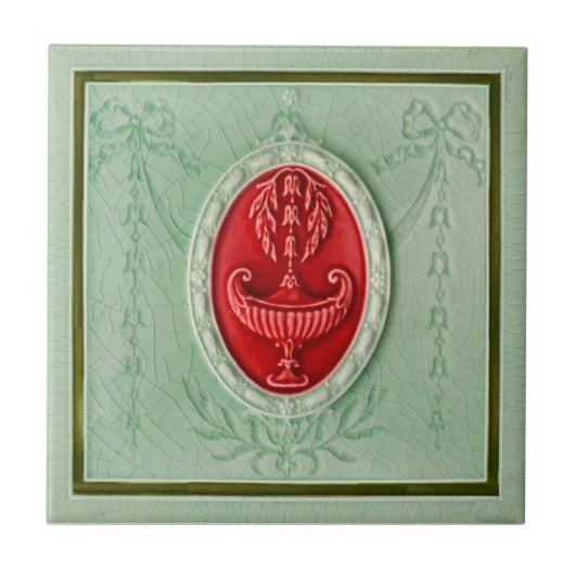 MInton Neoclassical LtGreen 1890 Faux Relief Repro Tegeltje (Voorkant)